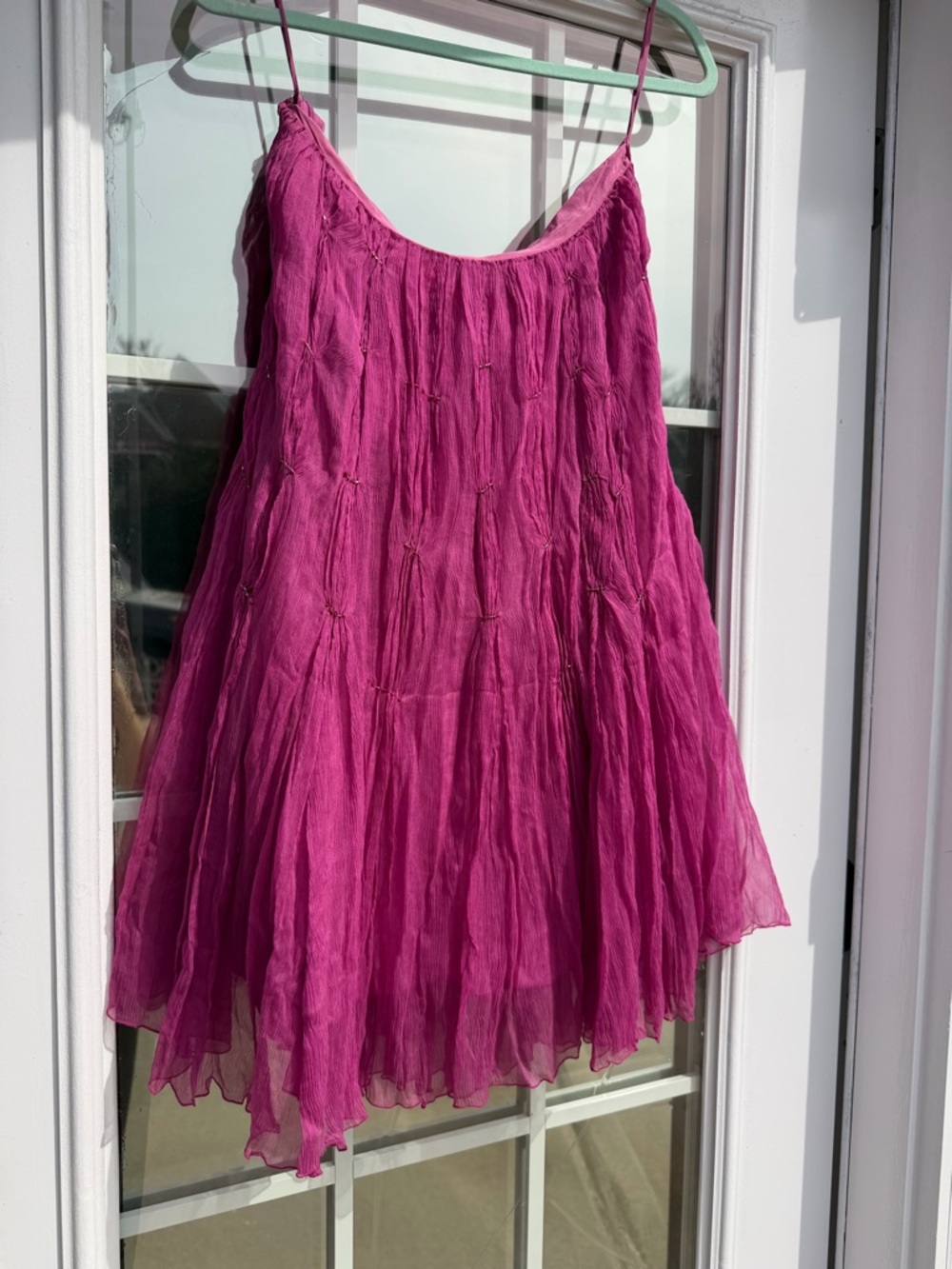 100% Silk Bright Fuchsia Beaded Midi Skirt - Picture 2 of 4